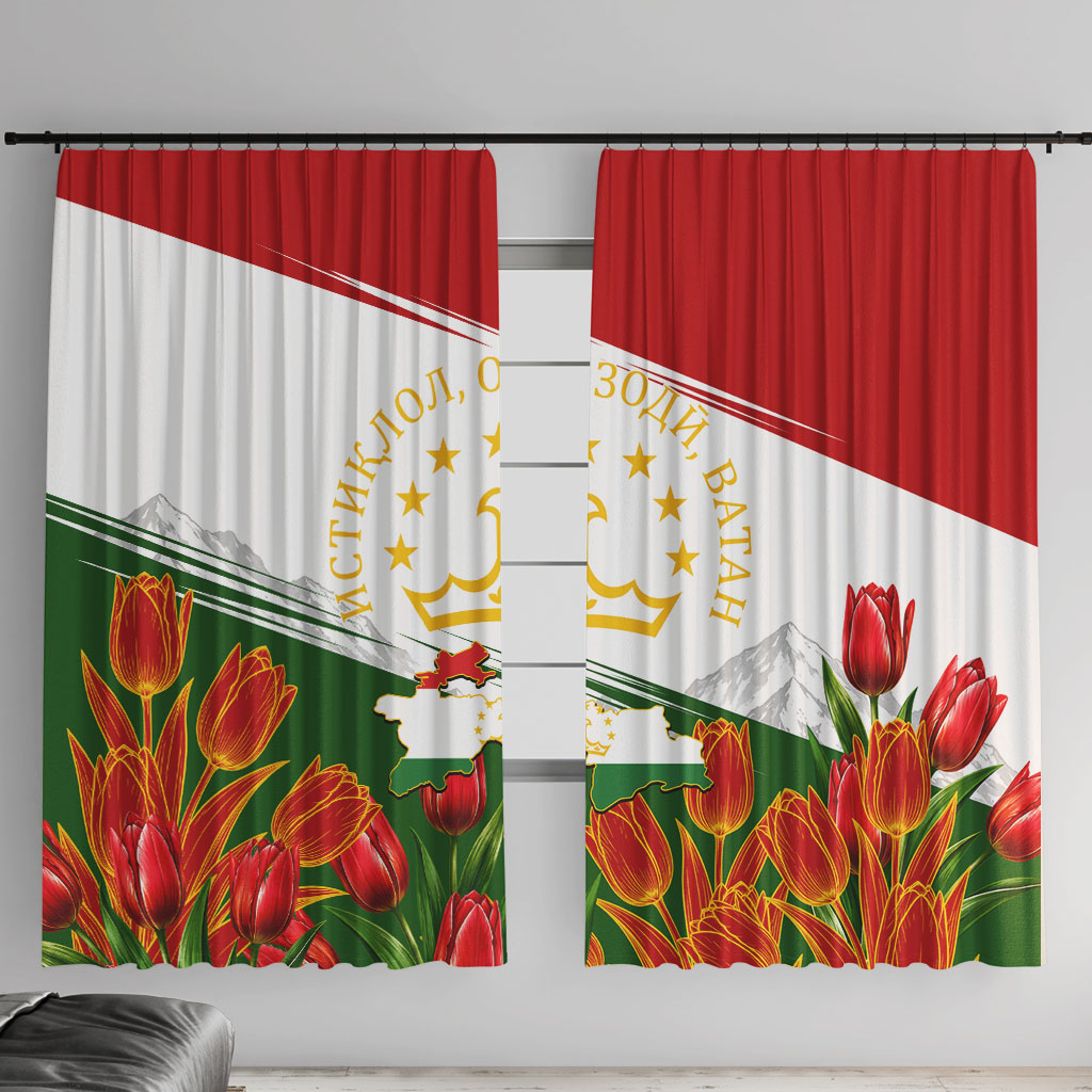 Tajikistan Independence Day Window Curtain Ismoil Somoni Monument Flag Map Red Tulips
