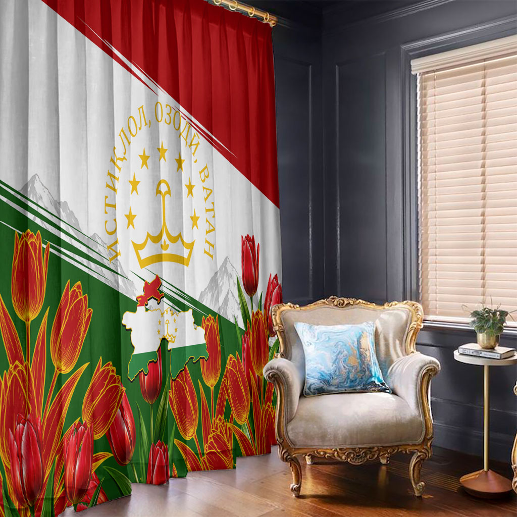 Tajikistan Independence Day Window Curtain Ismoil Somoni Monument Flag Map Red Tulips