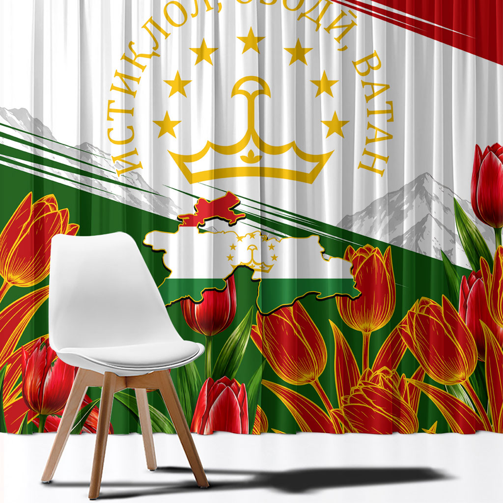 Tajikistan Independence Day Window Curtain Ismoil Somoni Monument Flag Map Red Tulips