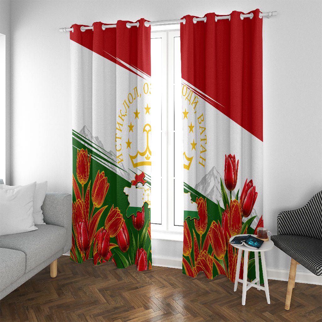 Tajikistan Independence Day Window Curtain Ismoil Somoni Monument Flag Map Red Tulips