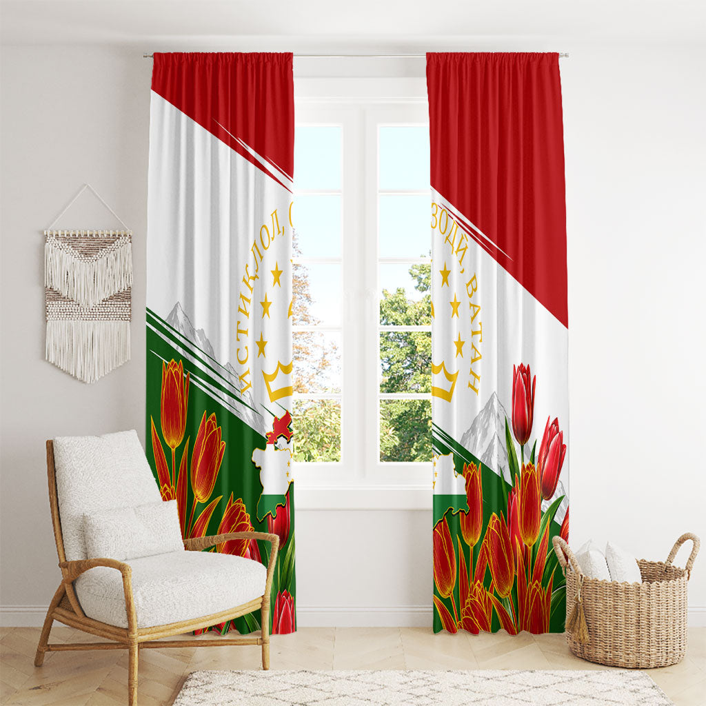 Tajikistan Independence Day Window Curtain Ismoil Somoni Monument Flag Map Red Tulips