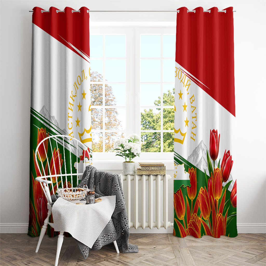 Tajikistan Independence Day Window Curtain Ismoil Somoni Monument Flag Map Red Tulips