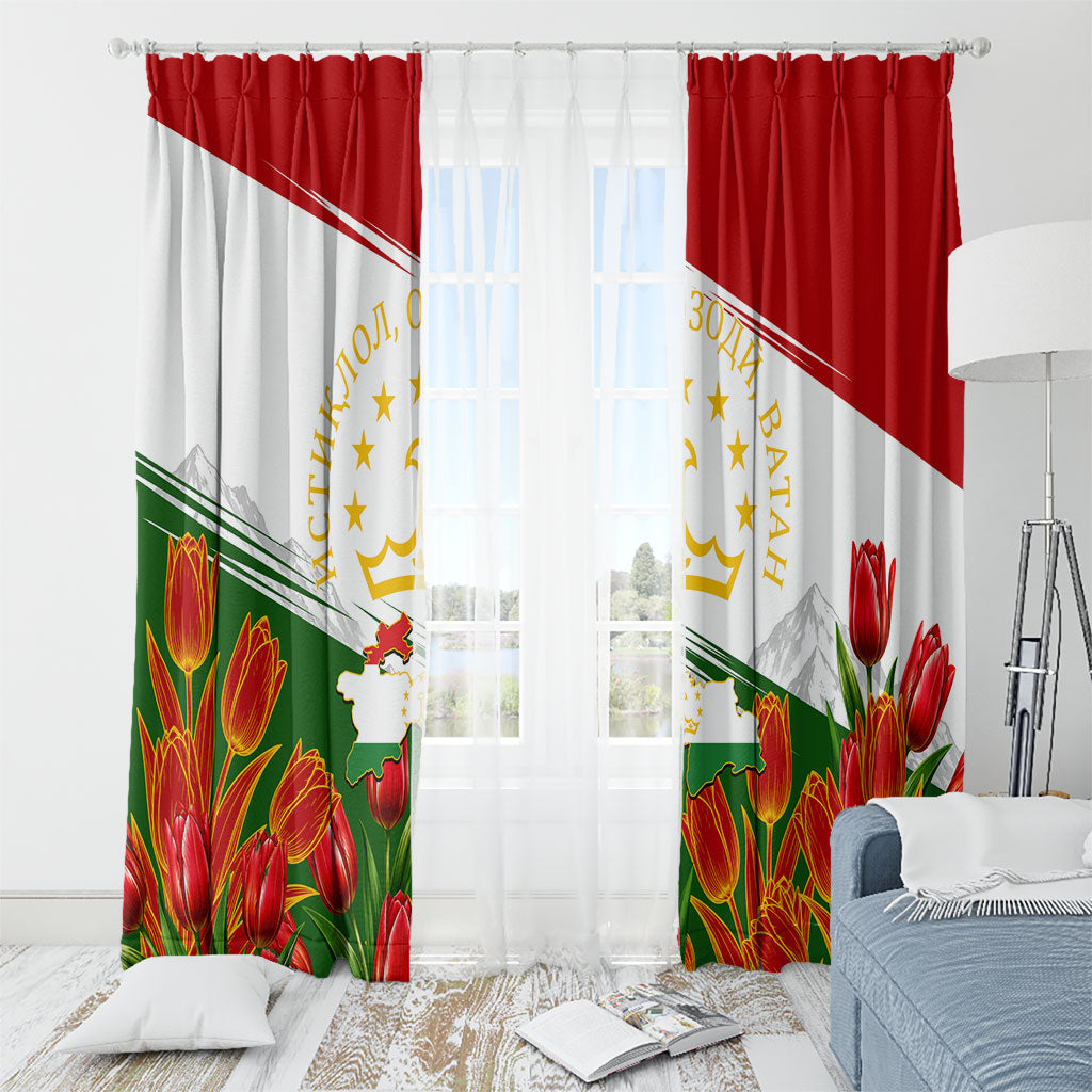 Tajikistan Independence Day Window Curtain Ismoil Somoni Monument Flag Map Red Tulips