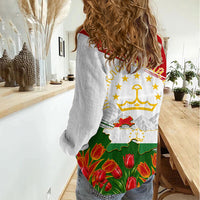 Tajikistan Independence Day Women Casual Shirt Ismoil Somoni Monument Flag Map Red Tulips