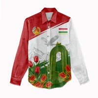 Tajikistan Independence Day Women Casual Shirt Ismoil Somoni Monument Flag Map Red Tulips
