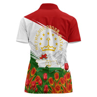 Tajikistan Independence Day Women Polo Shirt Ismoil Somoni Monument Flag Map Red Tulips
