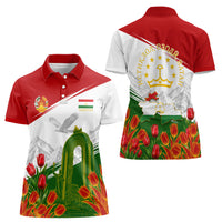 Tajikistan Independence Day Women Polo Shirt Ismoil Somoni Monument Flag Map Red Tulips