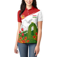 Tajikistan Independence Day Women Polo Shirt Ismoil Somoni Monument Flag Map Red Tulips