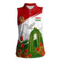 Tajikistan Independence Day Women Sleeveless Polo Shirt Ismoil Somoni Monument Flag Map Red Tulips