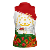 Tajikistan Independence Day Women Sleeveless Polo Shirt Ismoil Somoni Monument Flag Map Red Tulips