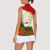 Tajikistan Independence Day Women Sleeveless Polo Shirt Ismoil Somoni Monument Flag Map Red Tulips