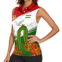 Tajikistan Independence Day Women Sleeveless Polo Shirt Ismoil Somoni Monument Flag Map Red Tulips