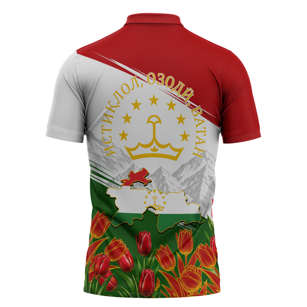 Tajikistan Independence Day Zipper Polo Shirt Ismoil Somoni Monument Flag Map Red Tulips