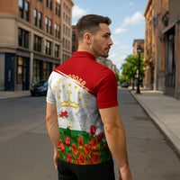 Tajikistan Independence Day Zipper Polo Shirt Ismoil Somoni Monument Flag Map Red Tulips