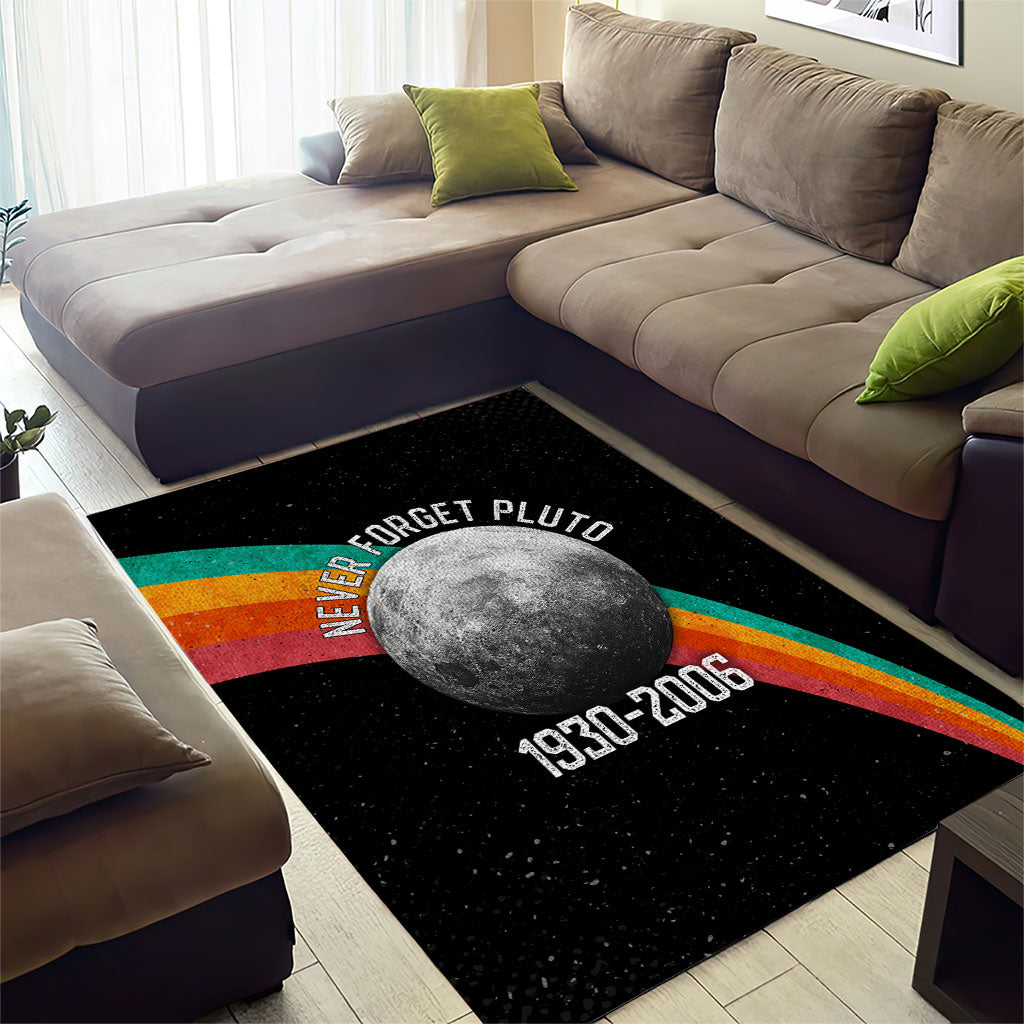 Never Forget Pluto 1930-2006 Area Rug Vintage Retro Rainbow Planet Outer Space Astronomy Graphic Art