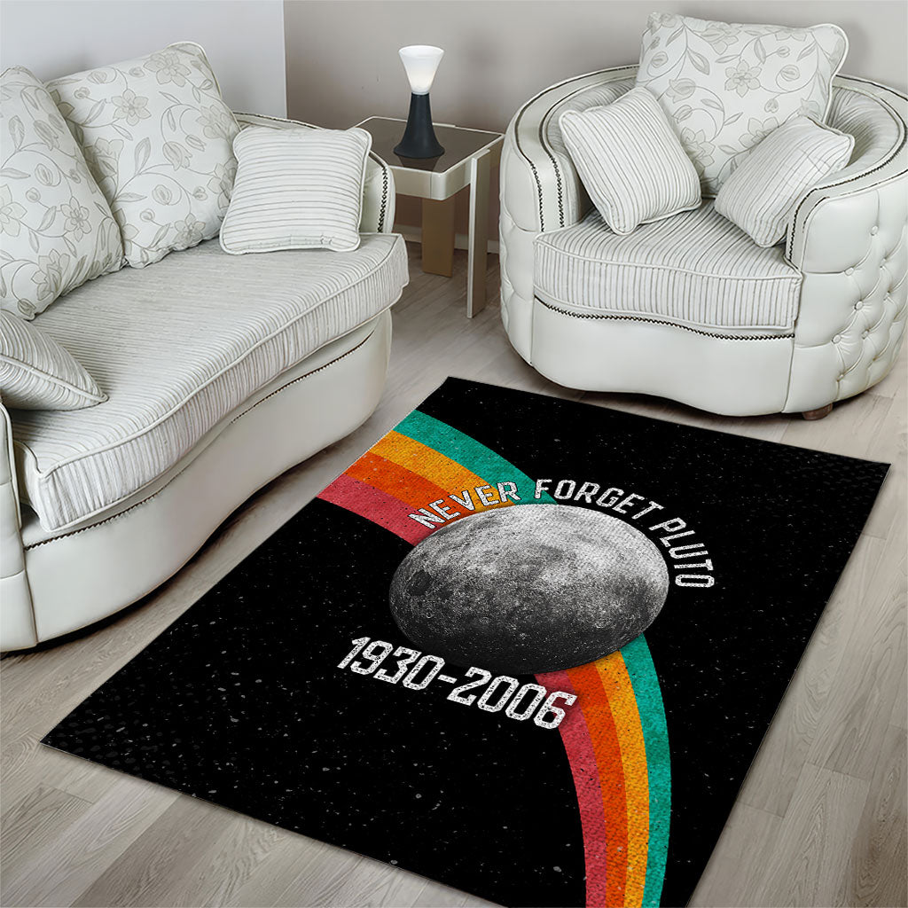 Never Forget Pluto 1930-2006 Area Rug Vintage Retro Rainbow Planet Outer Space Astronomy Graphic Art
