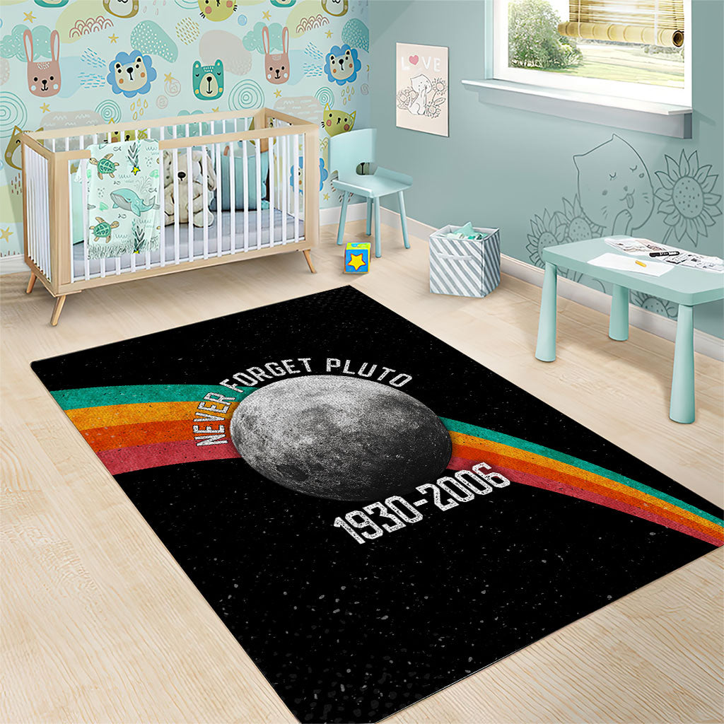 Never Forget Pluto 1930-2006 Area Rug Vintage Retro Rainbow Planet Outer Space Astronomy Graphic Art