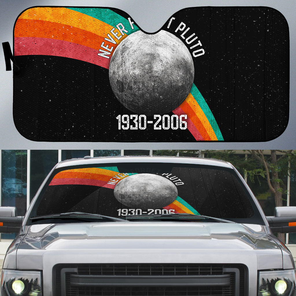 Never Forget Pluto 1930-2006 Auto Sun Shade Vintage Retro Rainbow Planet Outer Space Astronomy Graphic Art