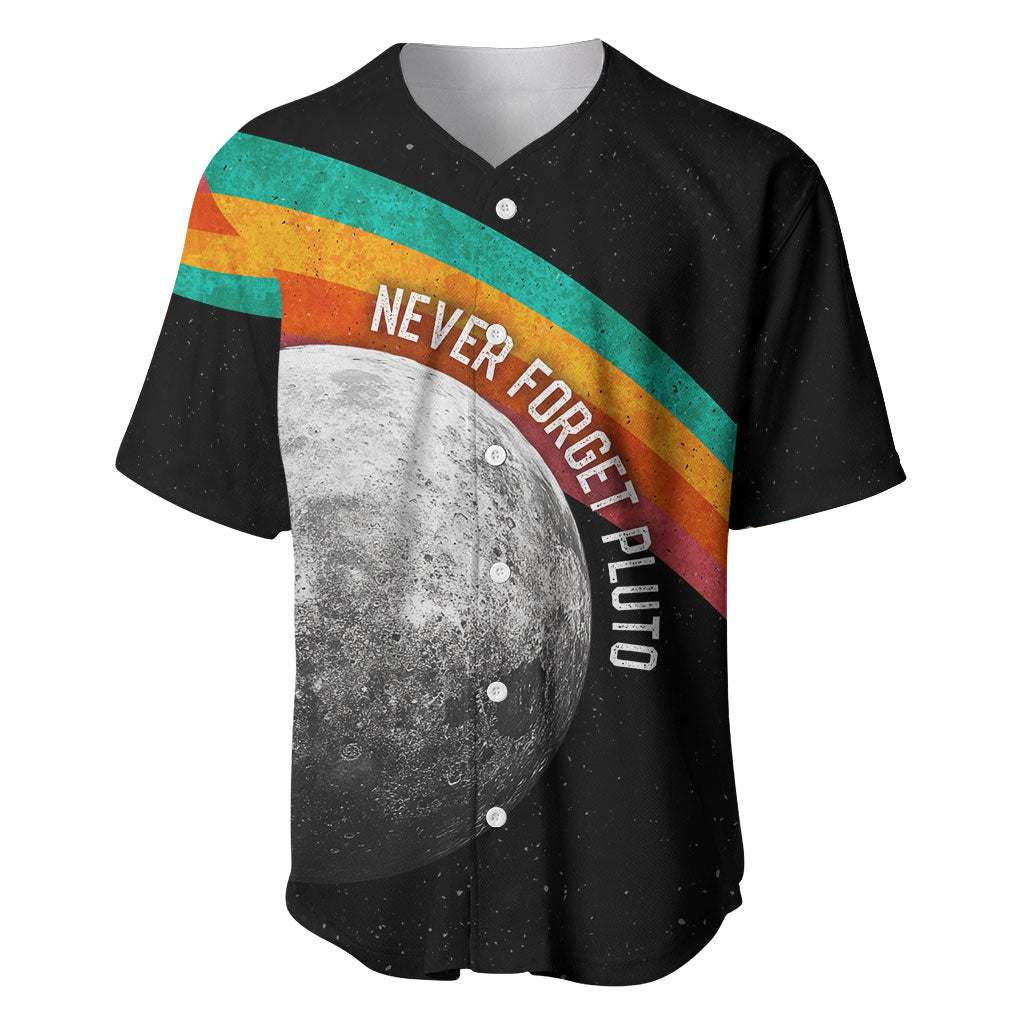 Never Forget Pluto 1930-2006 Baseball Jersey Vintage Retro Rainbow Planet Outer Space Astronomy Graphic Art
