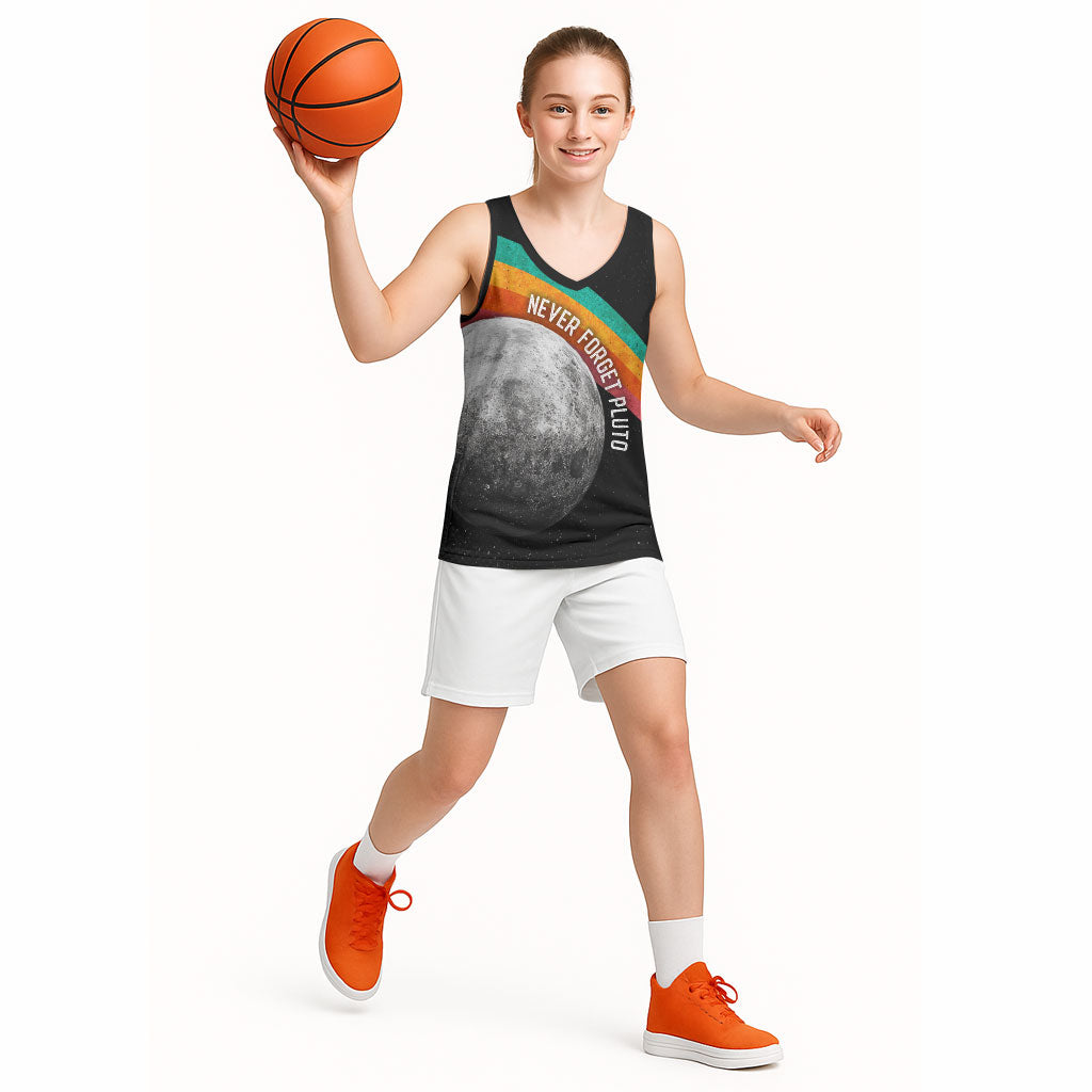 Never Forget Pluto 1930-2006 Basketball Jersey Vintage Retro Rainbow Planet Outer Space Astronomy Graphic Art