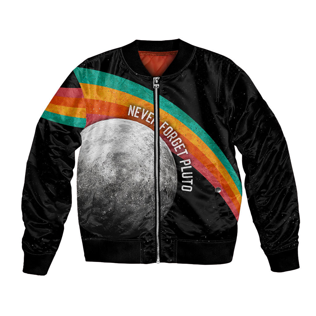 Never Forget Pluto 1930-2006 Bomber Jacket Vintage Retro Rainbow Planet Outer Space Astronomy Graphic Art