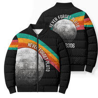 Never Forget Pluto 1930-2006 Bomber Puffer Jacket Vintage Retro Rainbow Planet Outer Space Astronomy Graphic Art