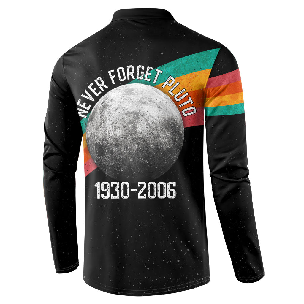 Never Forget Pluto 1930-2006 Button Sweatshirt Vintage Retro Rainbow Planet Outer Space Astronomy Graphic Art