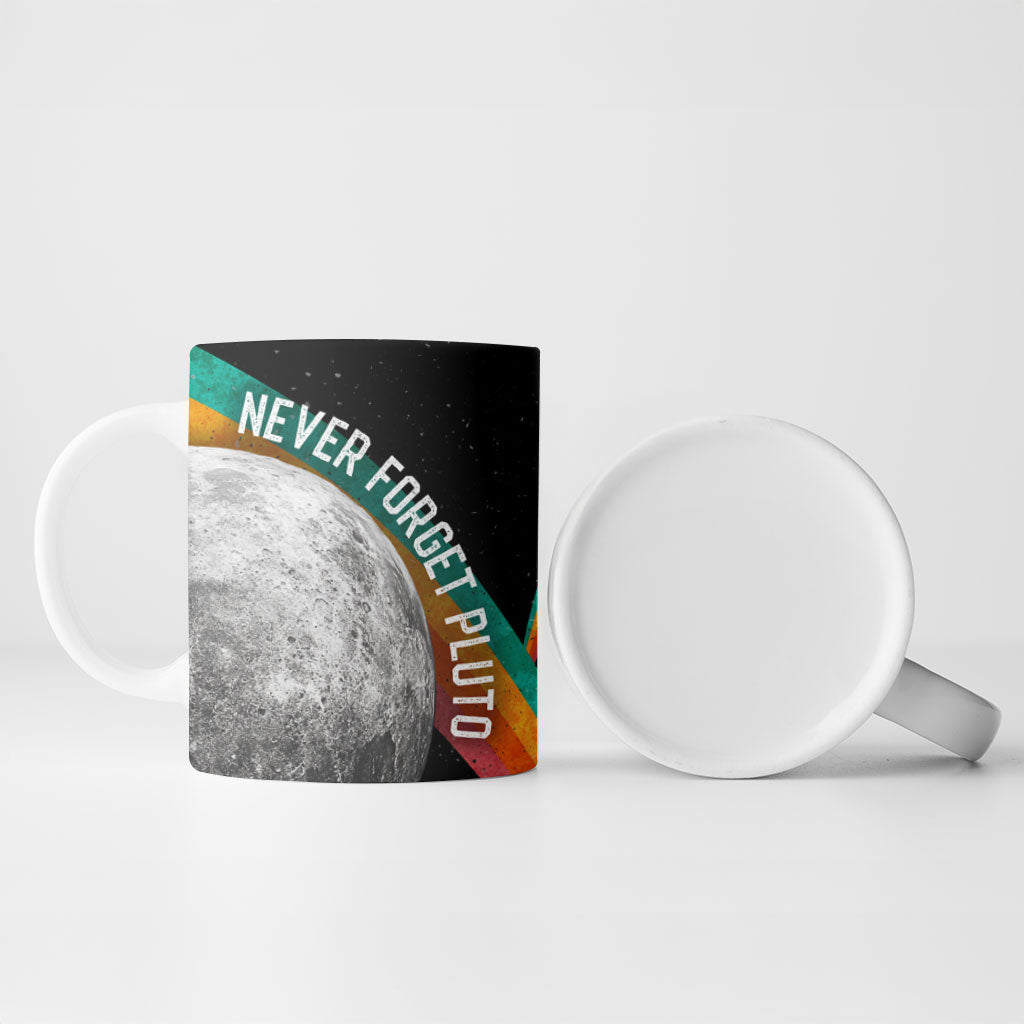 Never Forget Pluto 1930-2006 Ceramic Mug Vintage Retro Rainbow Planet Outer Space Astronomy Graphic Art