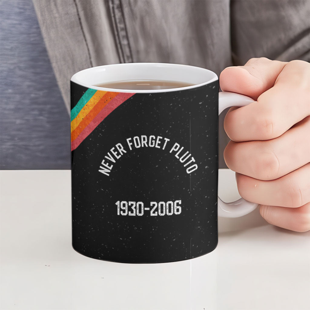 Never Forget Pluto 1930-2006 Ceramic Mug Vintage Retro Rainbow Planet Outer Space Astronomy Graphic Art