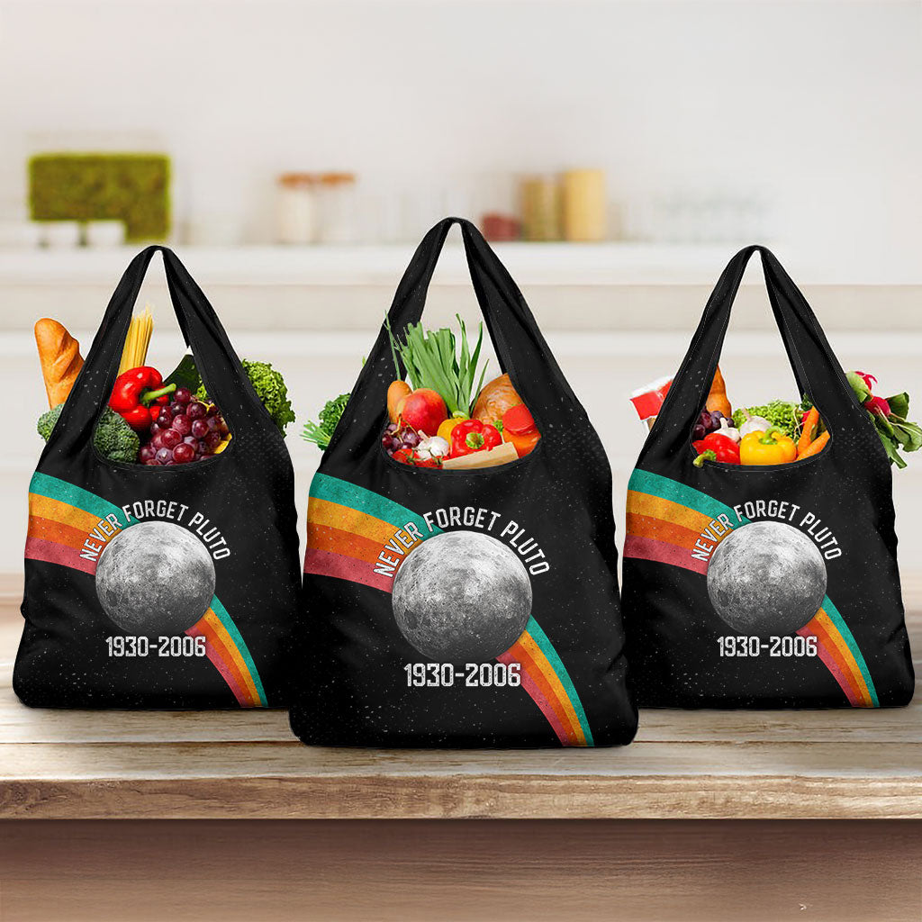 Never Forget Pluto 1930-2006 Grocery Bag Vintage Retro Rainbow Planet Outer Space Astronomy Graphic Art