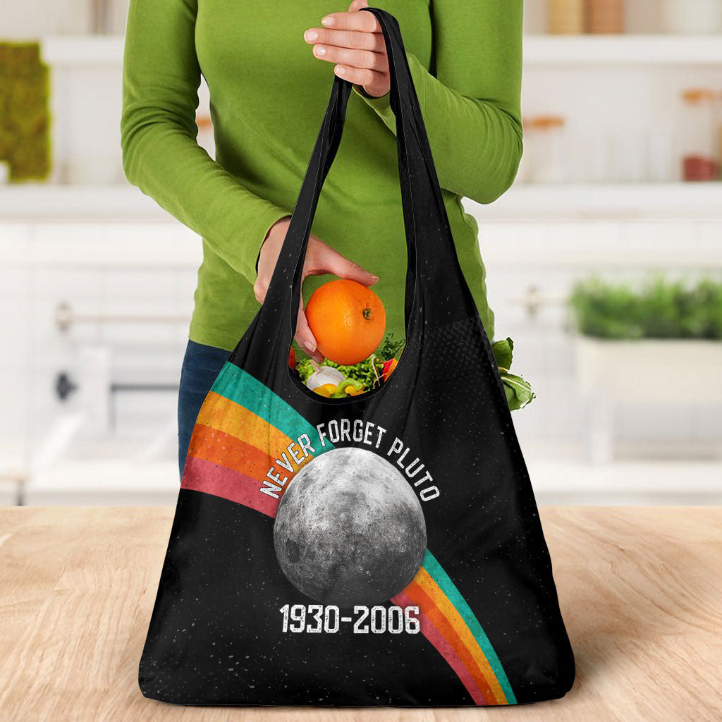 Never Forget Pluto 1930-2006 Grocery Bag Vintage Retro Rainbow Planet Outer Space Astronomy Graphic Art
