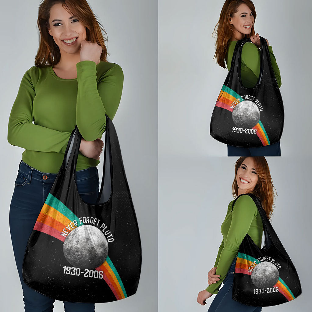 Never Forget Pluto 1930-2006 Grocery Bag Vintage Retro Rainbow Planet Outer Space Astronomy Graphic Art