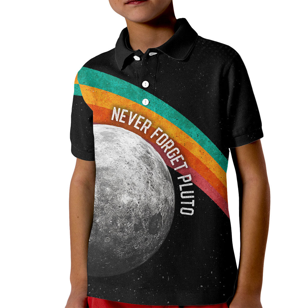 Never Forget Pluto 1930-2006 Kid Polo Shirt Vintage Retro Rainbow Planet Outer Space Astronomy Graphic Art