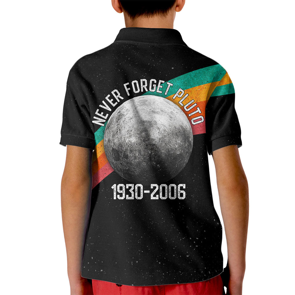 Never Forget Pluto 1930-2006 Kid Polo Shirt Vintage Retro Rainbow Planet Outer Space Astronomy Graphic Art