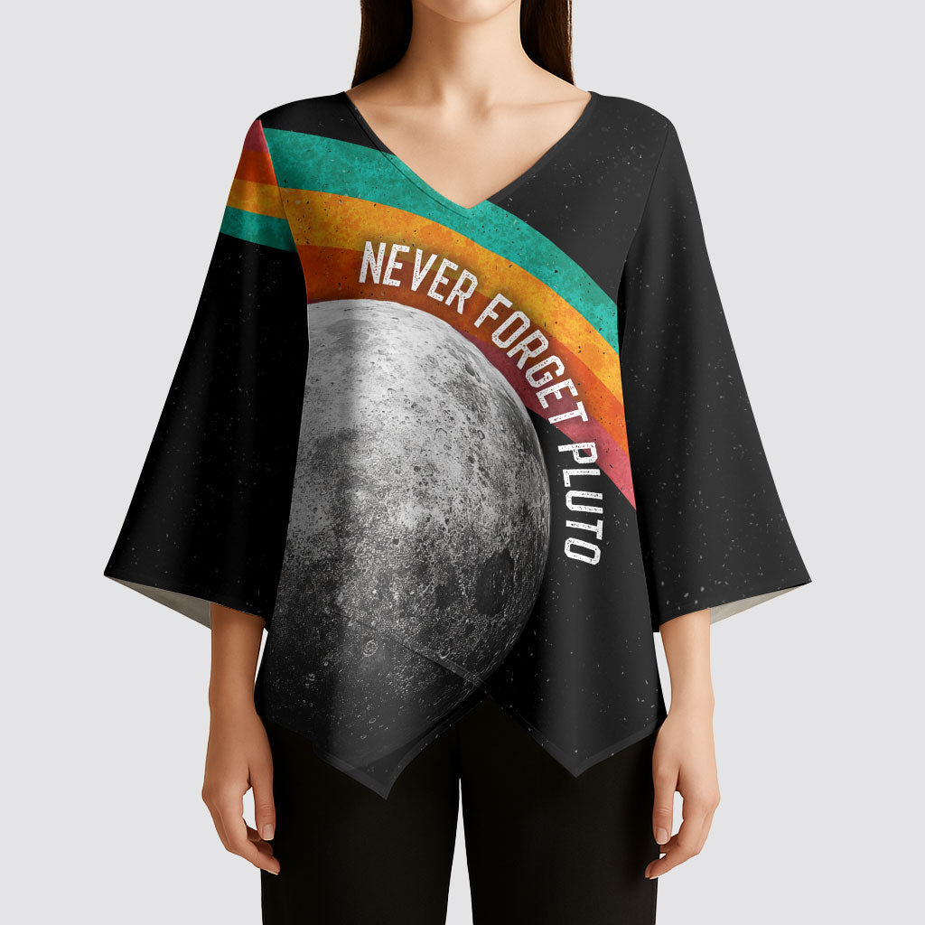 Never Forget Pluto 1930-2006 Kimono Sleeve Blouse Vintage Retro Rainbow Planet Outer Space Astronomy Graphic Art