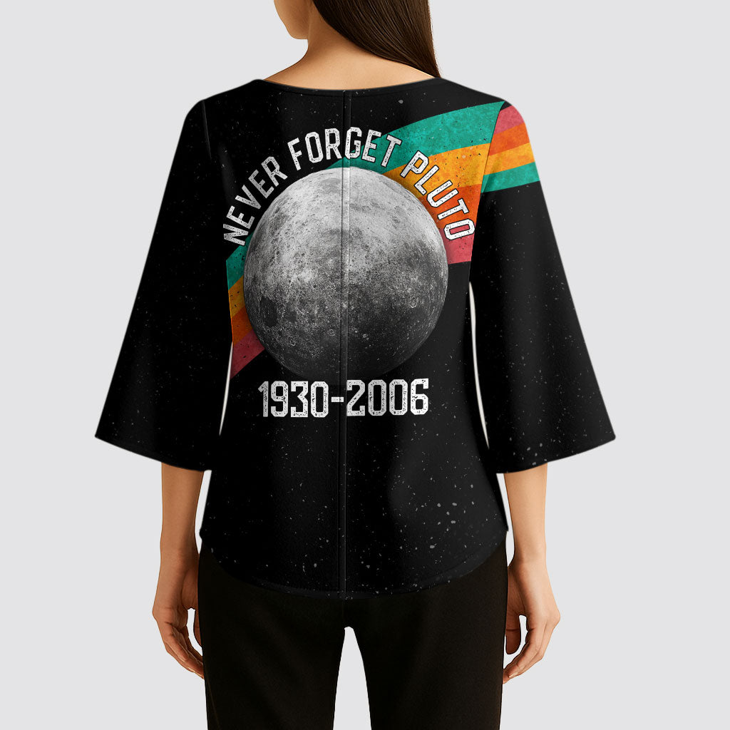 Never Forget Pluto 1930-2006 Kimono Sleeve Blouse Vintage Retro Rainbow Planet Outer Space Astronomy Graphic Art