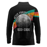 Never Forget Pluto 1930-2006 Long Sleeve Polo Shirt Vintage Retro Rainbow Planet Outer Space Astronomy Graphic Art