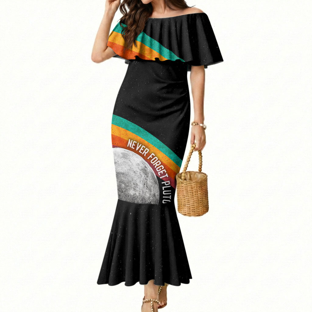 Never Forget Pluto 1930-2006 Mermaid Dress Vintage Retro Rainbow Planet Outer Space Astronomy Graphic Art