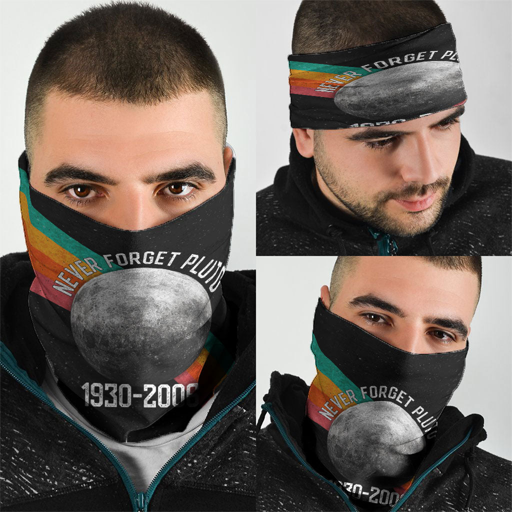 Never Forget Pluto 1930-2006 Neck Gaiter Vintage Retro Rainbow Planet Outer Space Astronomy Graphic Art