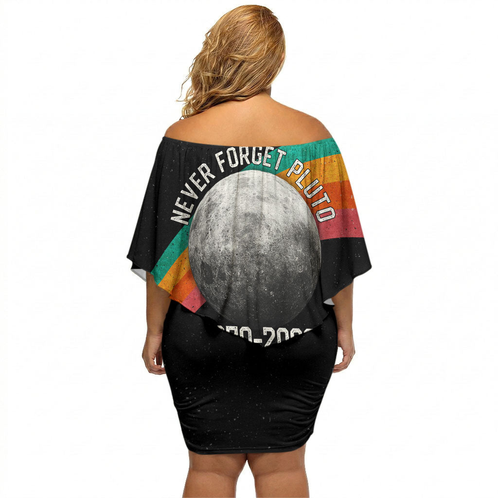 Never Forget Pluto 1930-2006 Off Shoulder Short Dress Vintage Retro Rainbow Planet Outer Space Astronomy Graphic Art