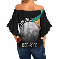 Never Forget Pluto 1930-2006 Off Shoulder Wrap Waist Top Vintage Retro Rainbow Planet Outer Space Astronomy Graphic Art