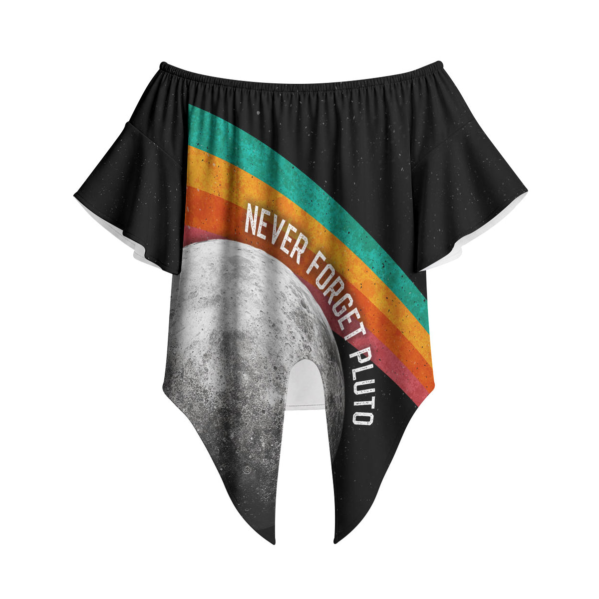 Never Forget Pluto 1930-2006 Off Shoulder Wrap Waist Top Vintage Retro Rainbow Planet Outer Space Astronomy Graphic Art