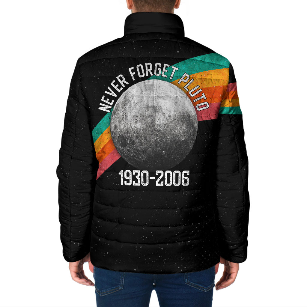 Never Forget Pluto 1930-2006 Padded Jacket Vintage Retro Rainbow Planet Outer Space Astronomy Graphic Art