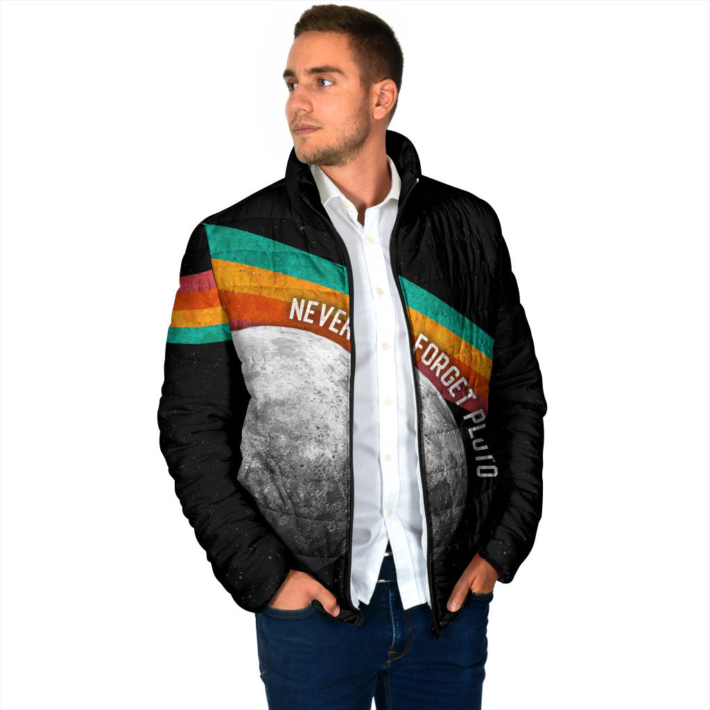 Never Forget Pluto 1930-2006 Padded Jacket Vintage Retro Rainbow Planet Outer Space Astronomy Graphic Art