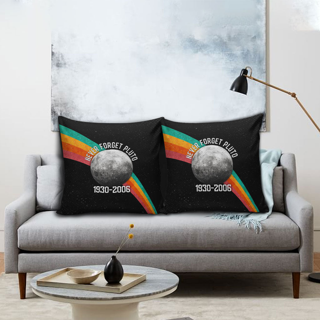 Never Forget Pluto 1930-2006 Pillow Cover Vintage Retro Rainbow Planet Outer Space Astronomy Graphic Art
