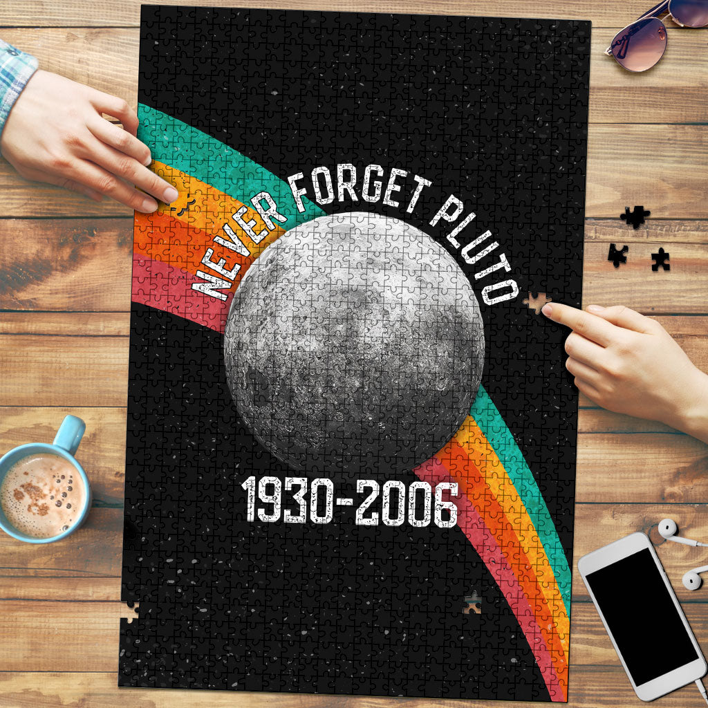 Never Forget Pluto 1930-2006 Puzzle Vintage Retro Rainbow Planet Outer Space Astronomy Graphic Art
