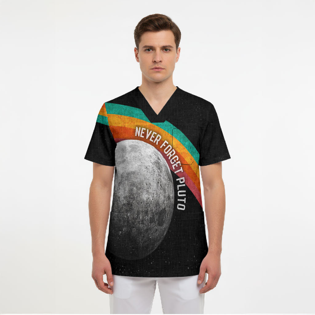 Never Forget Pluto 1930-2006 Scrub Top Vintage Retro Rainbow Planet Outer Space Astronomy Graphic Art