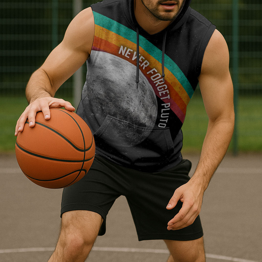 Never Forget Pluto 1930-2006 Sleeveless Hoodie Vintage Retro Rainbow Planet Outer Space Astronomy Graphic Art