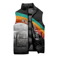 Never Forget Pluto 1930-2006 Sleeveless Puffer Jacket Vintage Retro Rainbow Planet Outer Space Astronomy Graphic Art