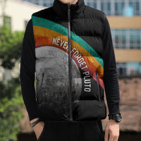 Never Forget Pluto 1930-2006 Sleeveless Puffer Jacket Vintage Retro Rainbow Planet Outer Space Astronomy Graphic Art